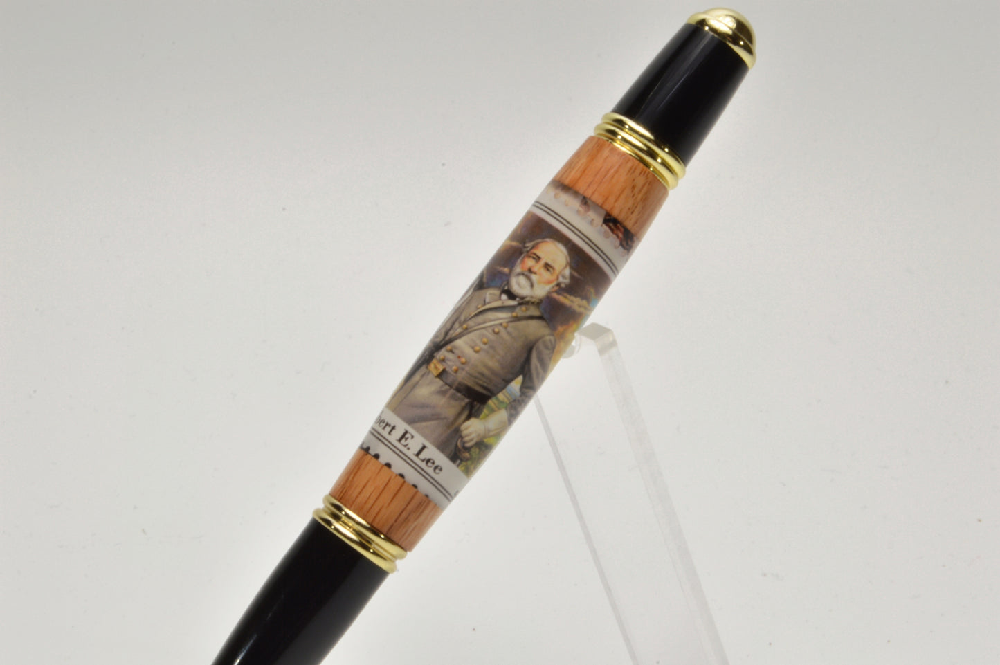 Handcrafted Gettysburg Twist Pen Made With a General Lee U.S. Stamp and Witness Wood in Gold and Black Chrome Finish