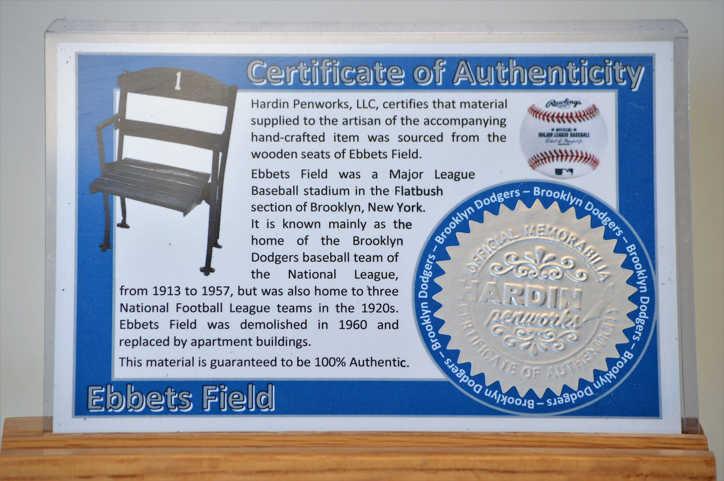 Handcrafted Pen Made From A Brooklyn Dodgers Ebbets Field Wooden Stadium Seat