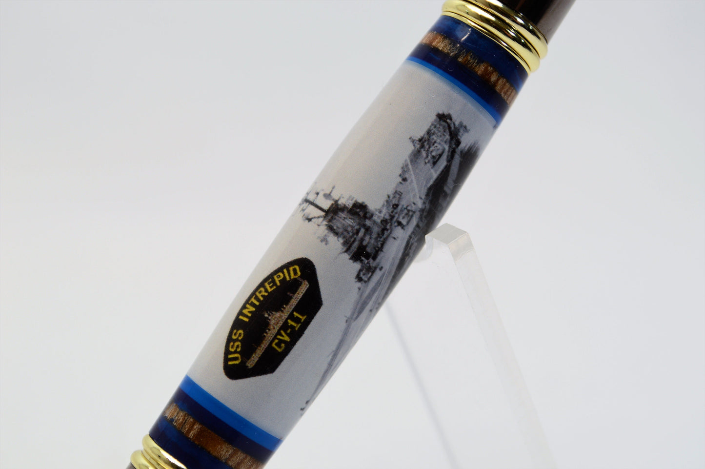 Handcrafted USS Intrepid Twist Pen Made From Cast Acrylic and Wood From the Aircraft Carrier USS Intrepid