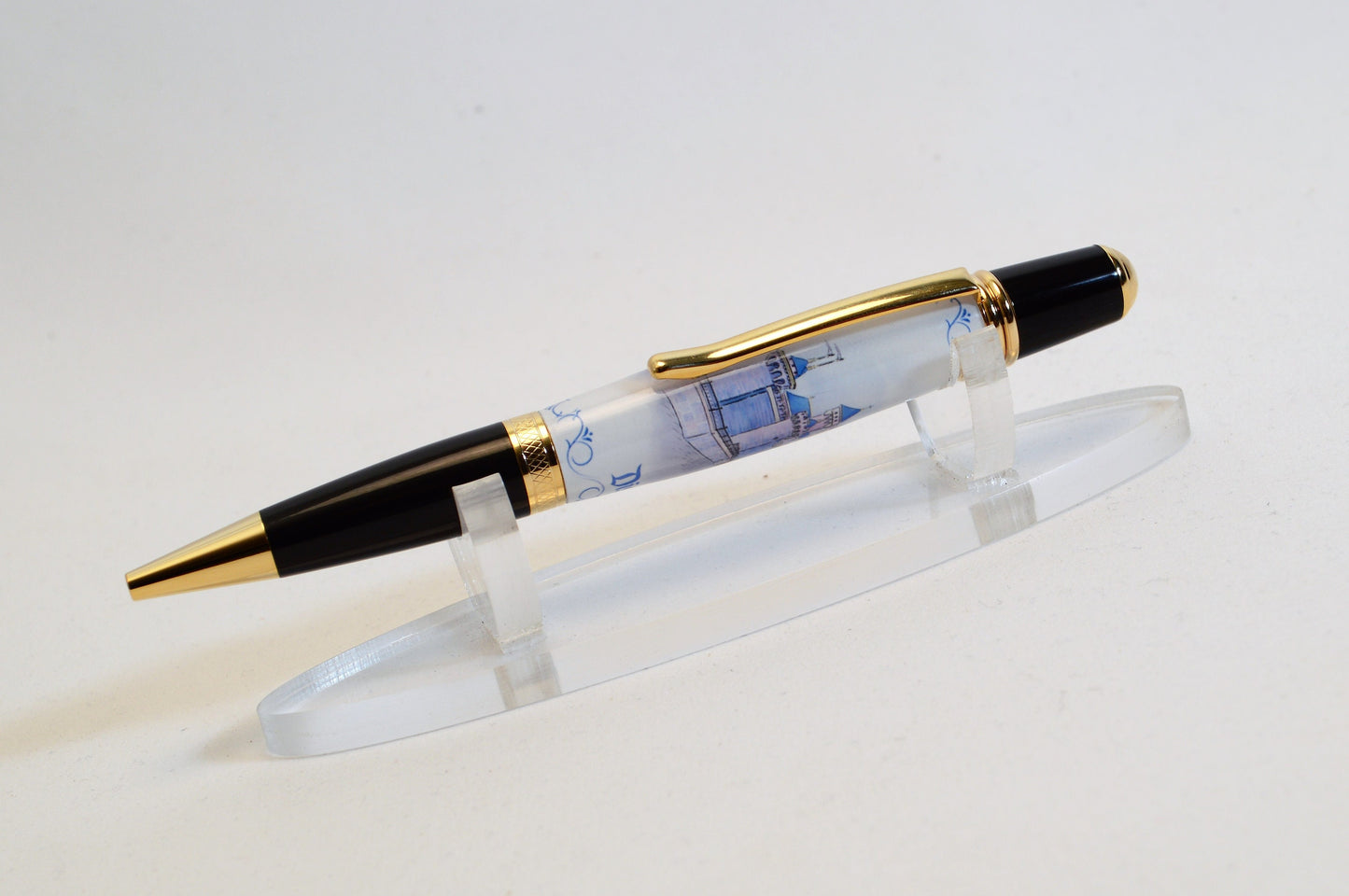 Handcrafted Pen Featuring a Small Piece of Wood From Sleeping Beauty's Castle Roof cast in acrylic