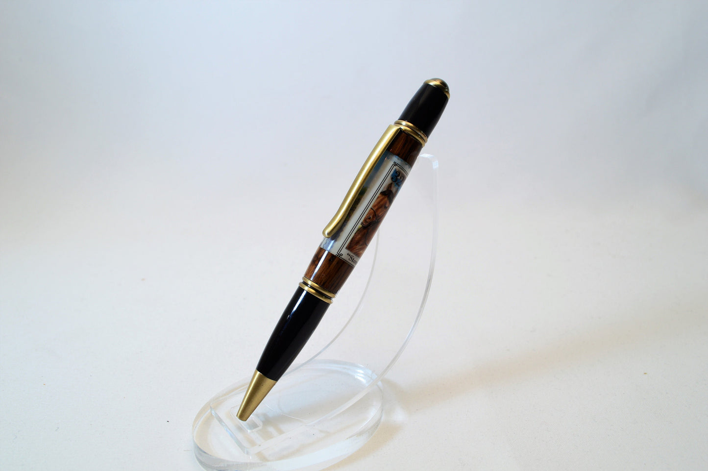 Handcrafted Stonewall Jackson Prayer Tree Twist Pen in Antique Brass and Black Chrome