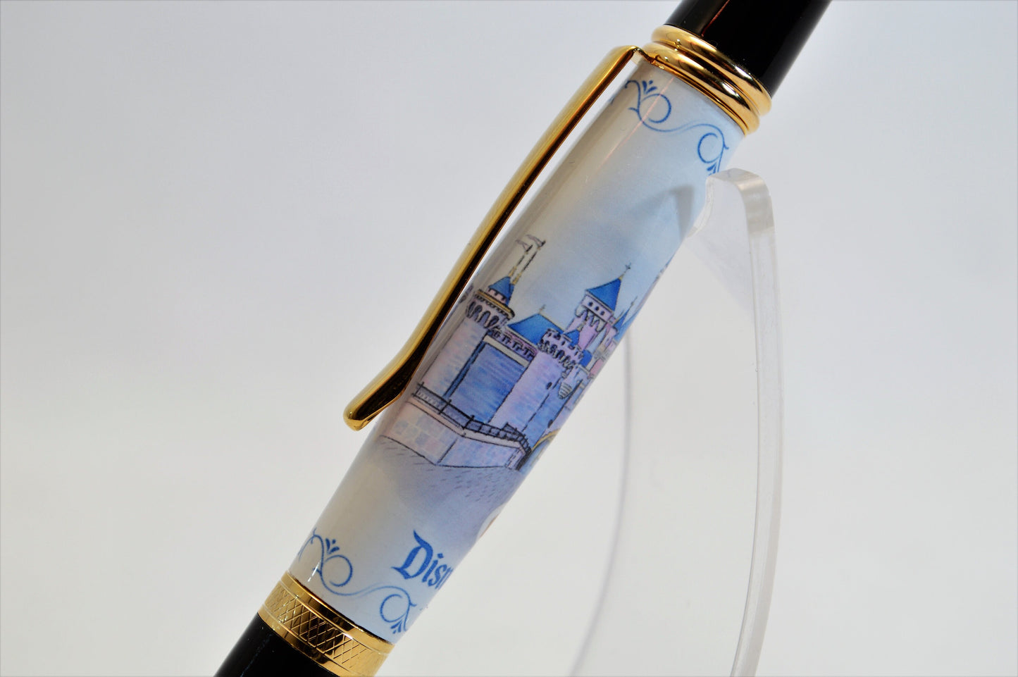 Handcrafted Pen Featuring a Small Piece of Wood From Sleeping Beauty's Castle Roof cast in acrylic