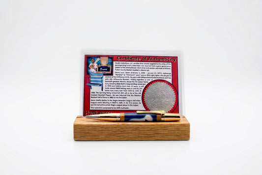 Authentic Hank Aaron Signature Pen Made With A Game Used Jersey Swatch & Fulton County Stadium Seat Wood
