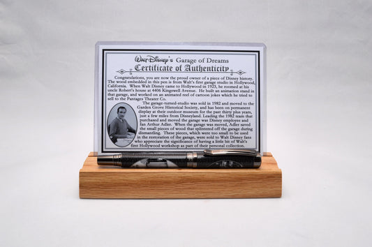 Handcrafted Rollerball Pen Featuring a Small Piece of Wood From Walt Disney's First Garage Studio in Hollywood, CA and Cast in Acrylic.
