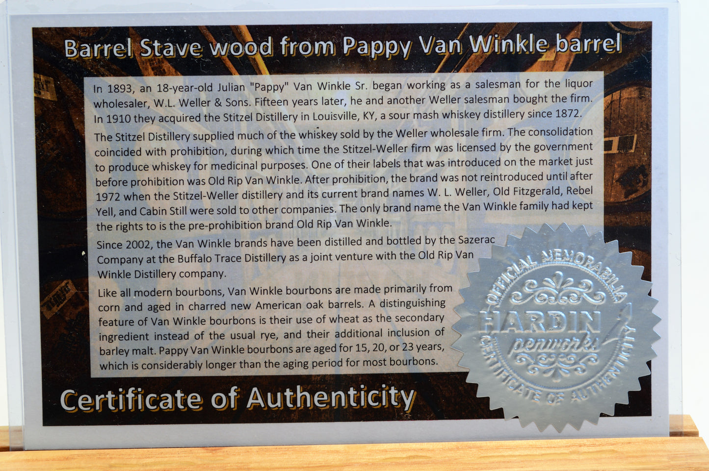 Handcrafted Pappy Van Winkle Barrel Wood and Pappy Van Winkle Cigar Label Twist Pen