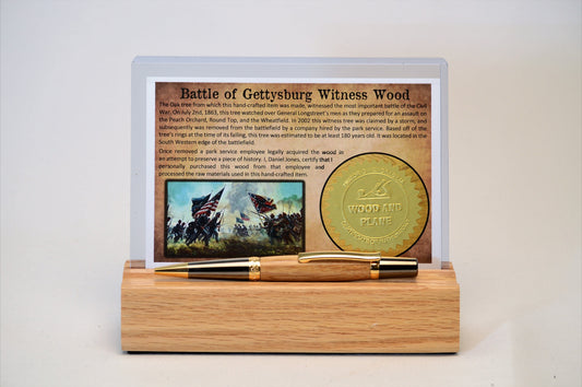 Handcrafted Gettysburg Battlefield Witness Wood Pen in Gold Titanium and Black Titanium