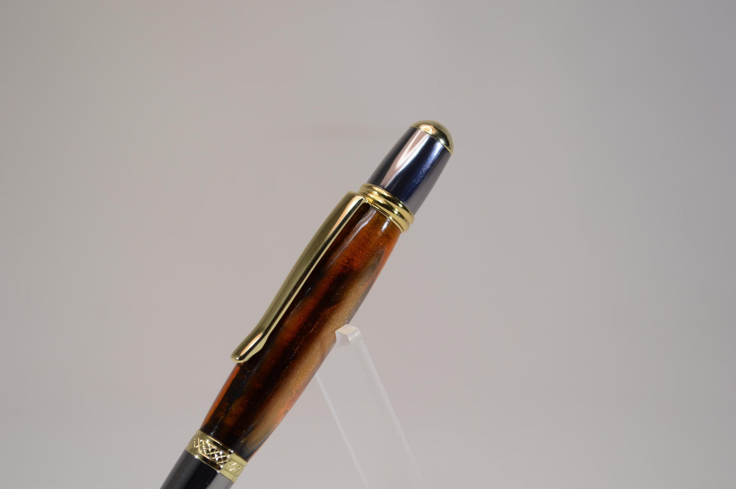 Elegant Handcrafted Twist Pen in Striking Gold and Brown Acrylic with Gold and Chrome Finish