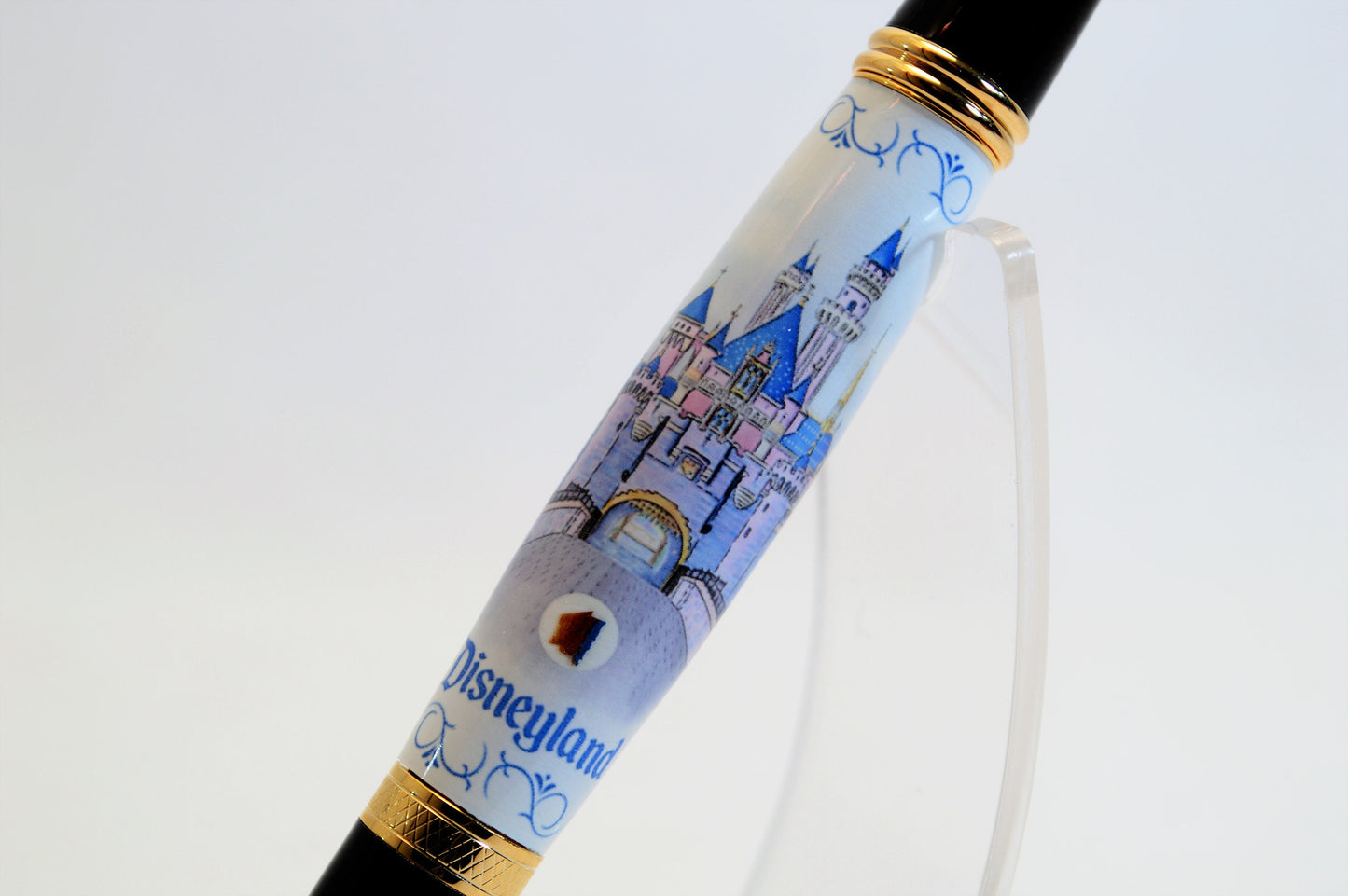 Handcrafted Pen Featuring a Small Piece of Wood From Sleeping Beauty's Castle Roof cast in acrylic