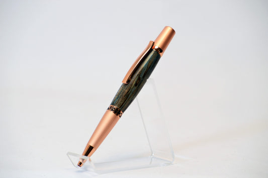 Elegant Twist Pen in Two Tone Copper with Handcrafted Dyed Spalted Oak Body.