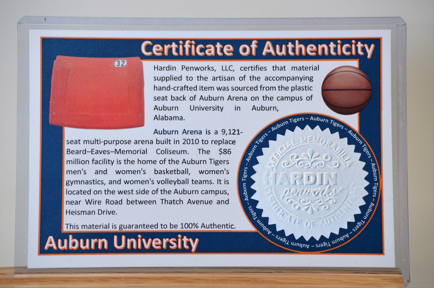 Twist Pen Made From the Plastic Seats of Auburn University's Auburn Arena