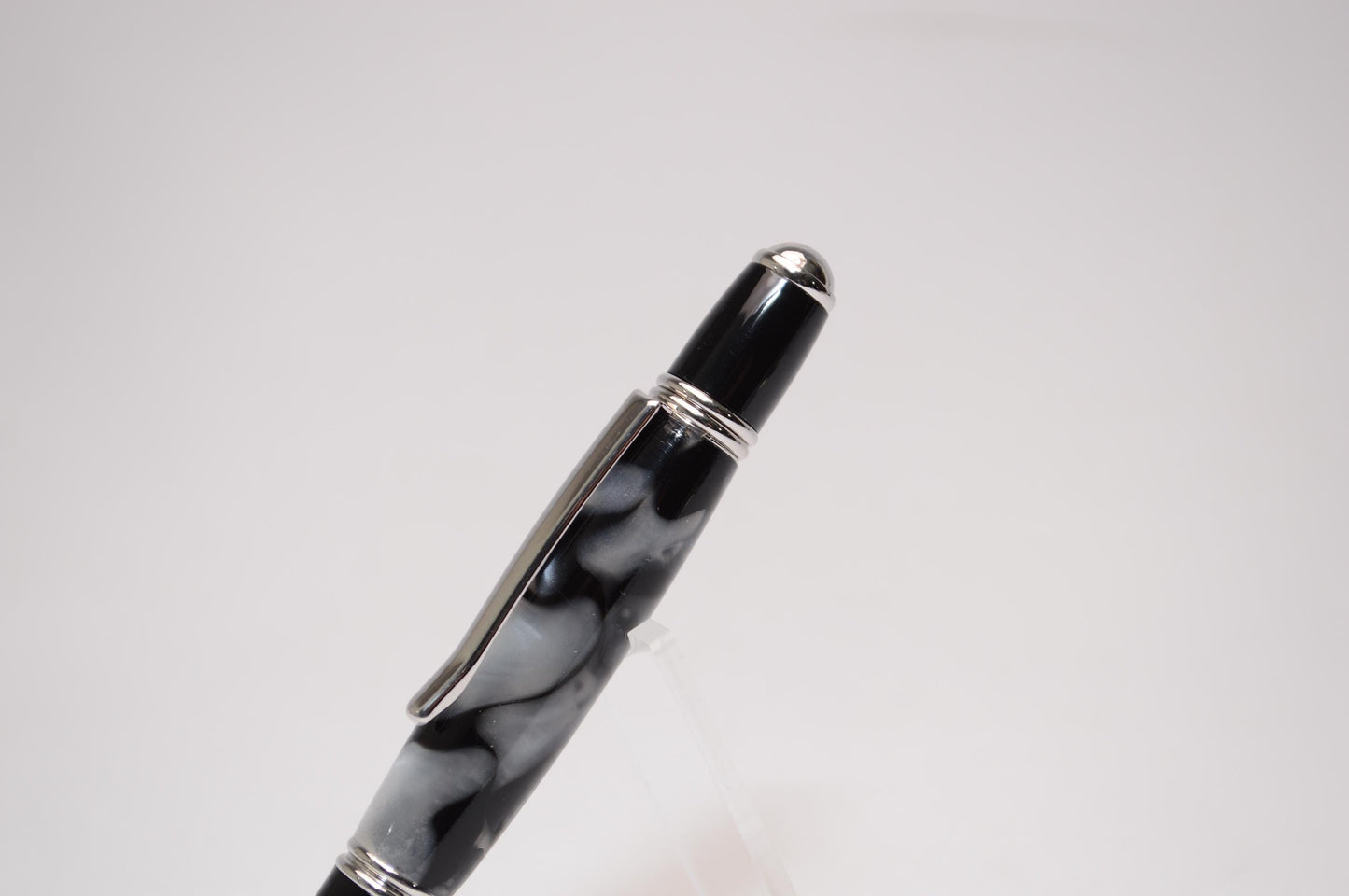 Elegant Handcrafted Twist Pen in Striking Black and White Acrylic with Rhodium and Black Chrome Finish