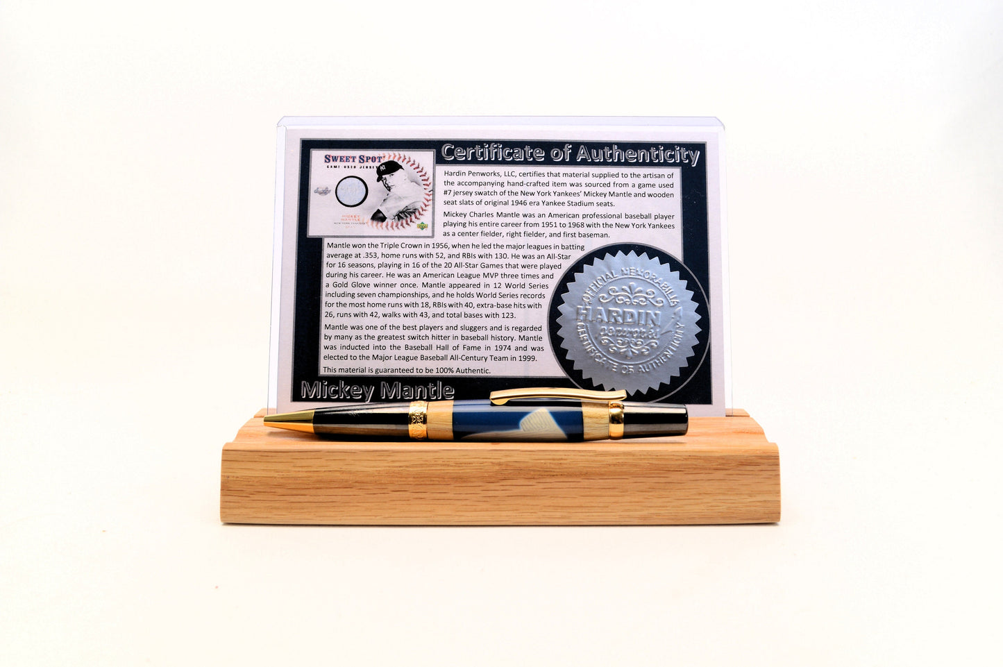 Handcrafted Pen Made With A Swatch From A Mickey Mantle Game Used Jersey And Wood From A Yankee Stadium Seat