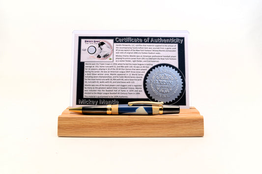 Handcrafted Pen Made With A Swatch From A Mickey Mantle Game Used Jersey And Wood From A Yankee Stadium Seat