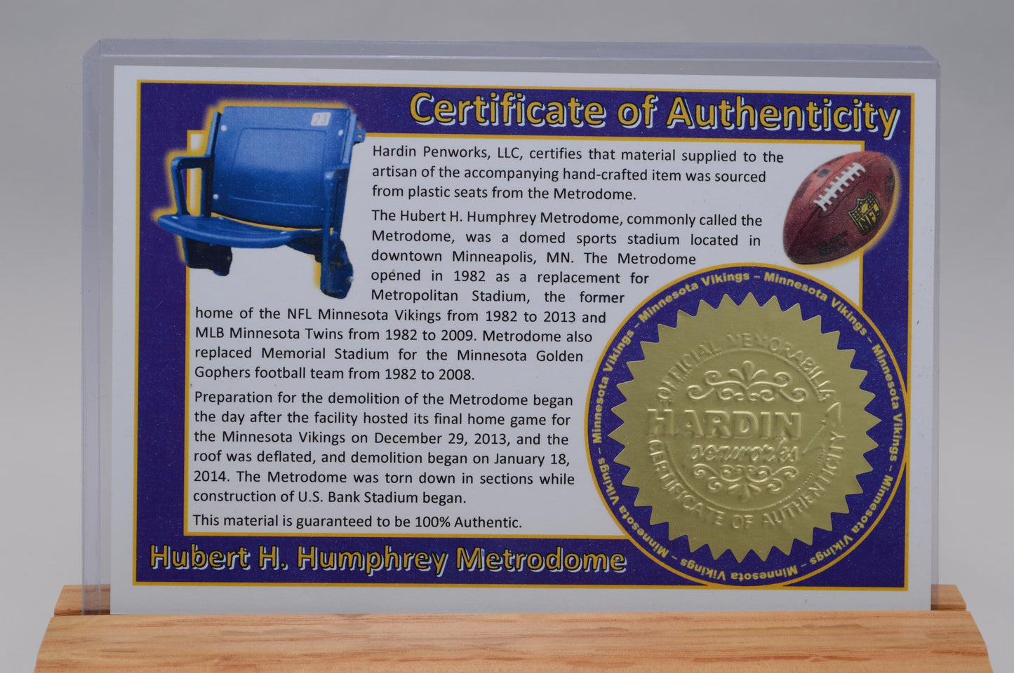 Handcrafted Twist Pen Made From The Plastic Seats of Minnesota Vikings Metrodome Stadium