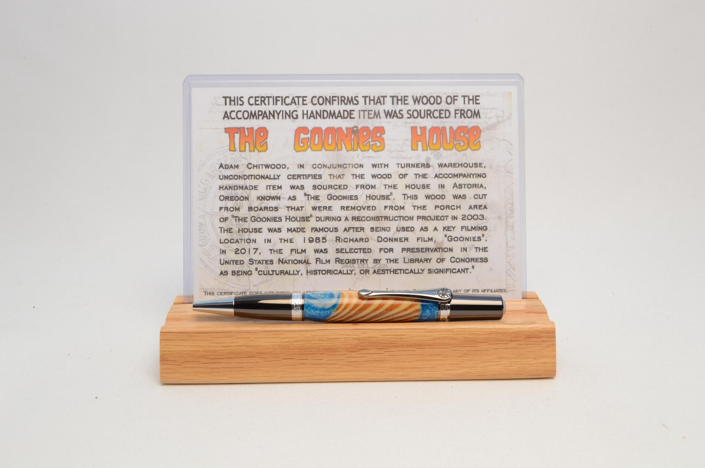 Pen Made From Pieces of Wood From The Goonies House in Astoria, Oregon Cast in Acrylic