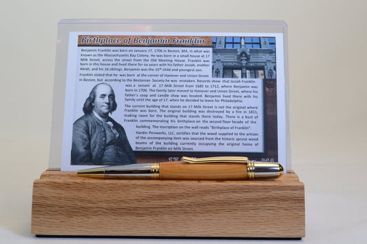 Handcrafted Elegant Twist Pen Made with Wood From the House at the Site of Franklins Birthplace.