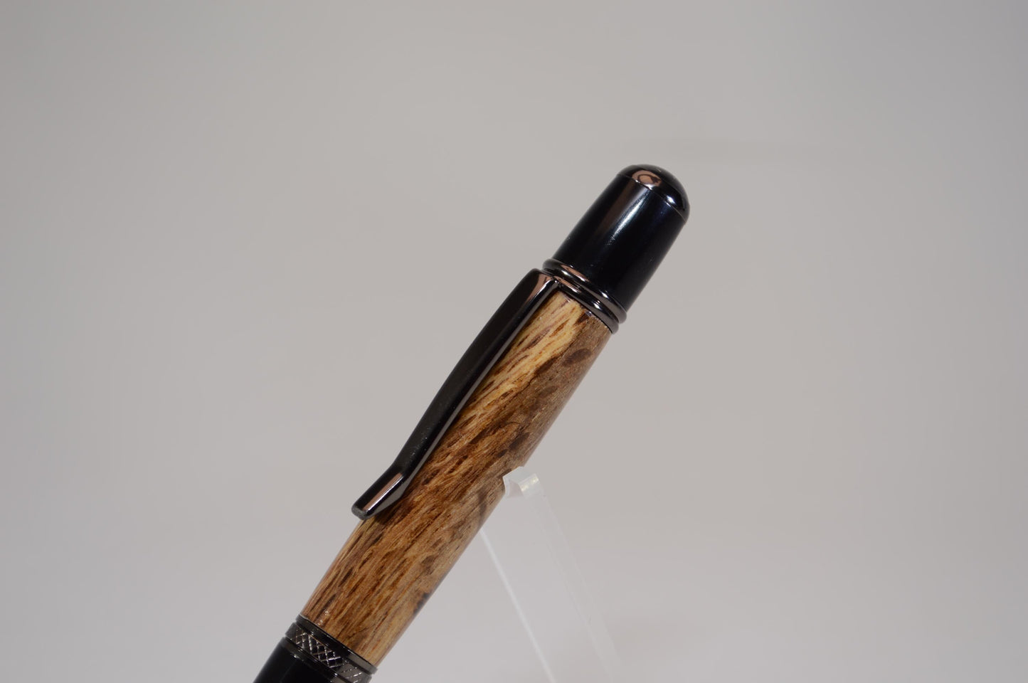 Handcrafted Spalted Oak Twist Pen with Gunmetal and Black Chrome Finish