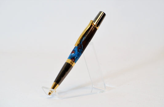 One of a Kind Elegant Twist Pen in Gold Titanium and Black Titanium with Handcrafted Acrylic and North Georgia Walnut Body.