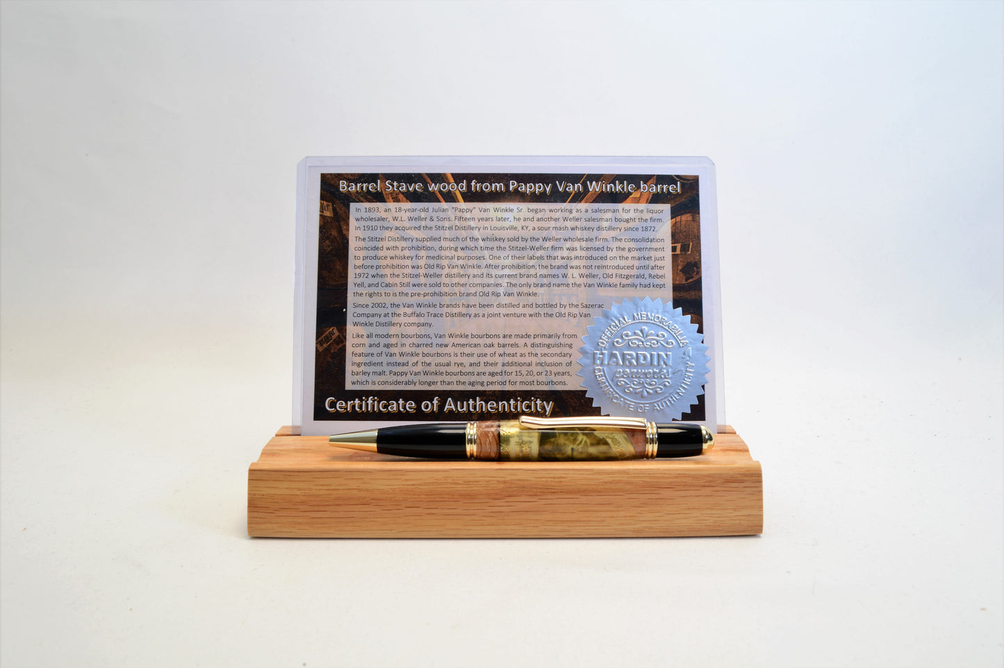 Handcrafted Pappy Van Winkle Barrel Wood and Pappy Van Winkle Cigar Label Twist Pen