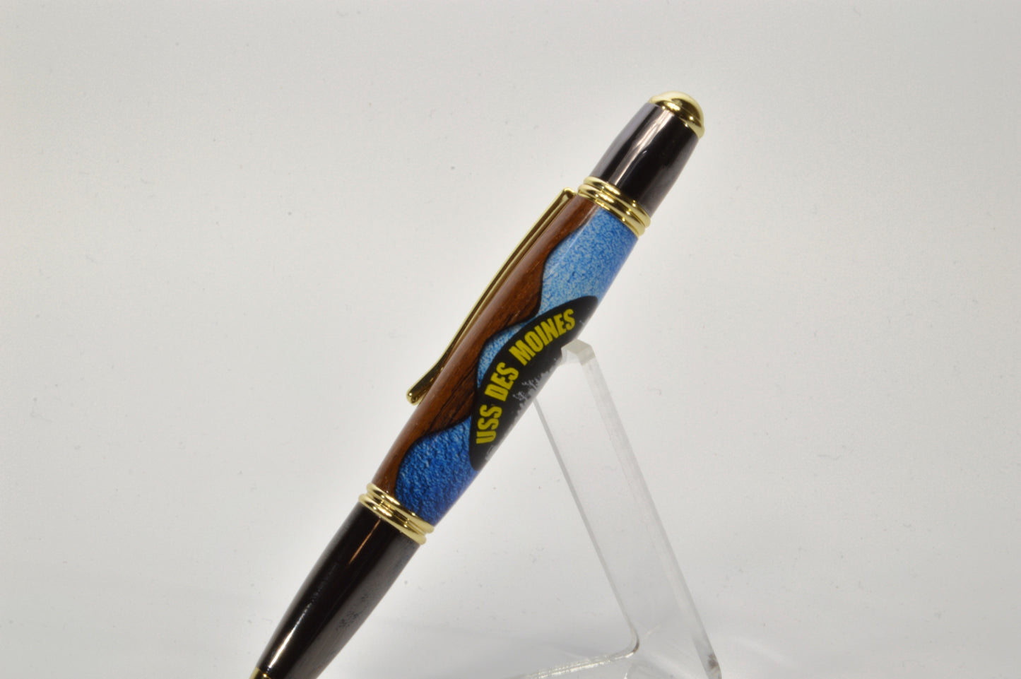 Handcrafted Pen Made with Wood From The USS Des Moines in Gold and Gunmetal Finish