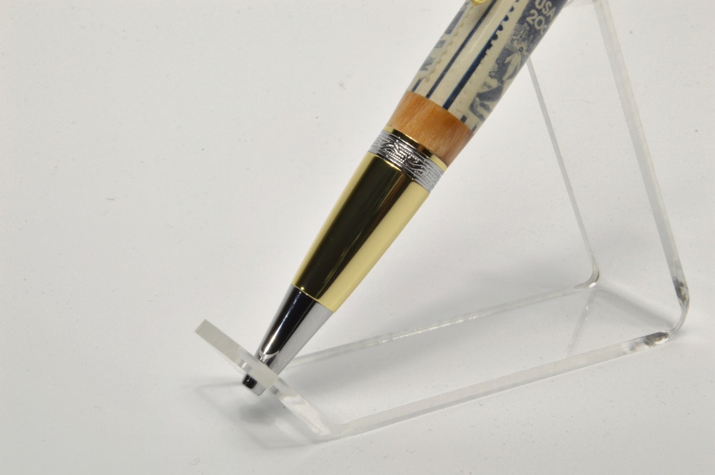 Twist Pen made with Wood from a Yankee Stadium Seat and a Babe Ruth Stamp Embedded in Acrylic