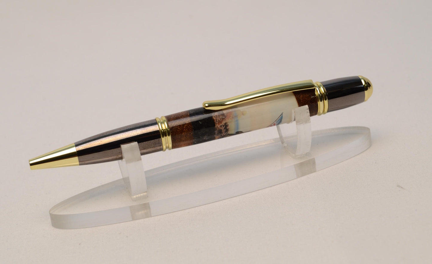 Handcrafted Twist Pen with Sand from Iwo Jima and Wood from M1 Garand Rifle Cast in Acrylic