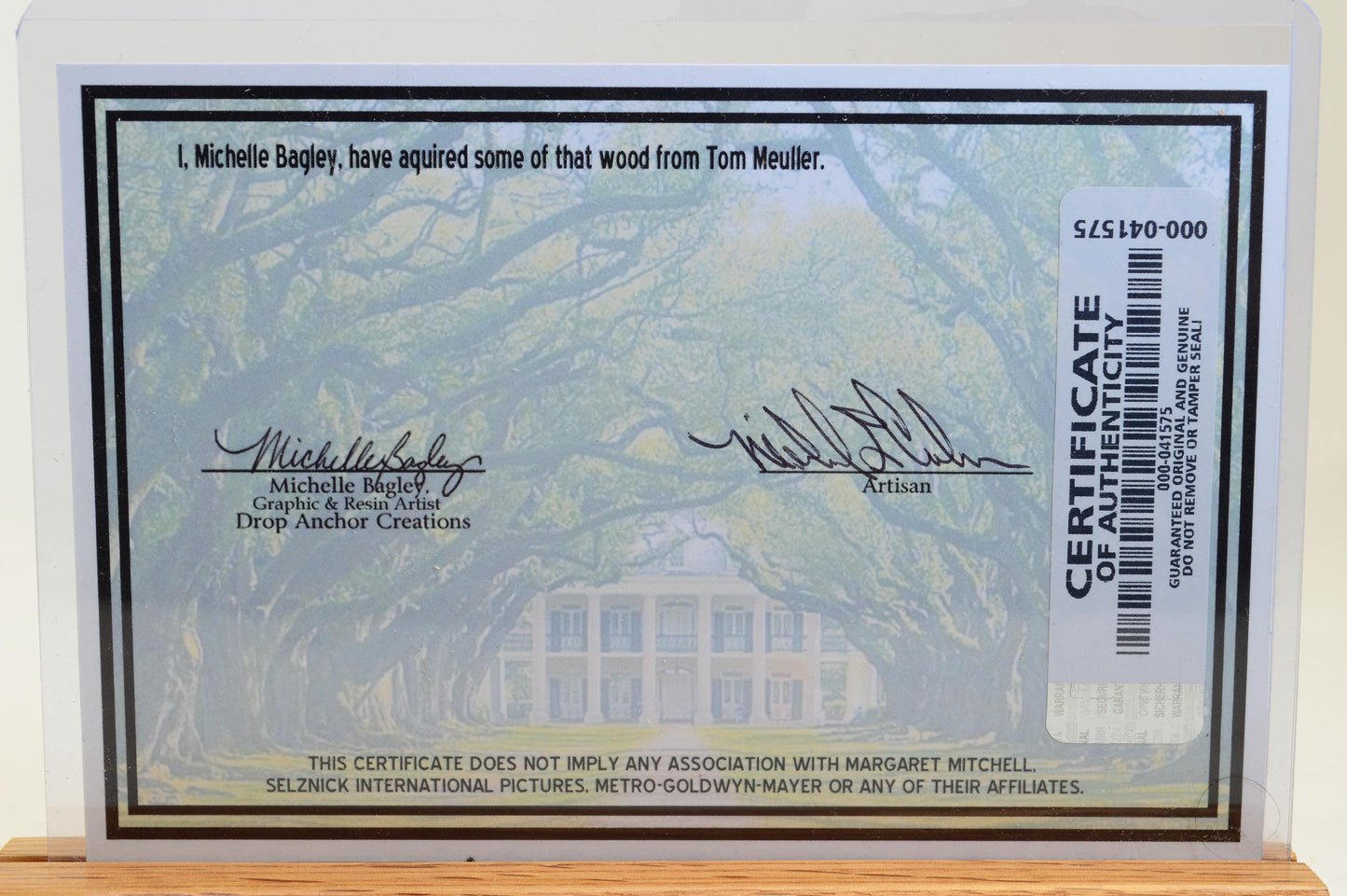 Handcrafted Pen Featuring Gone With The Wind Postage Stamp and Small Piece of Wood From Margaret Mitchell's apartment and cast in acrylic.