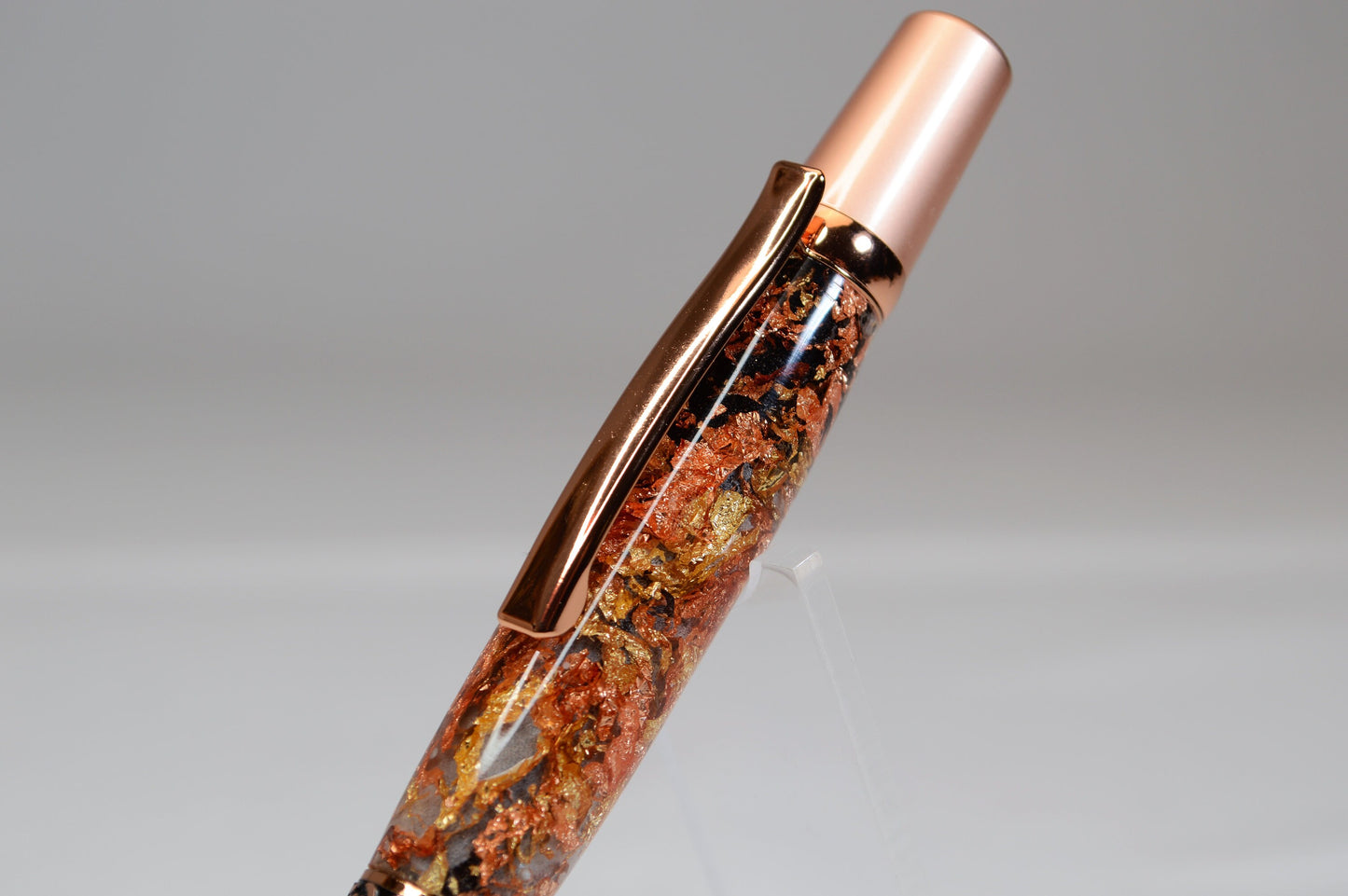 Elegant Two-Tone Copper Twist Pen with Copper, Gold, & Black Gilding Cast in Clear Acrylic