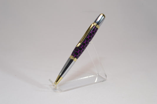Elegant Handcrafted Twist Pen in Striking Purple and Black Honeycomb Acrylic with Gold and Chrome Finish