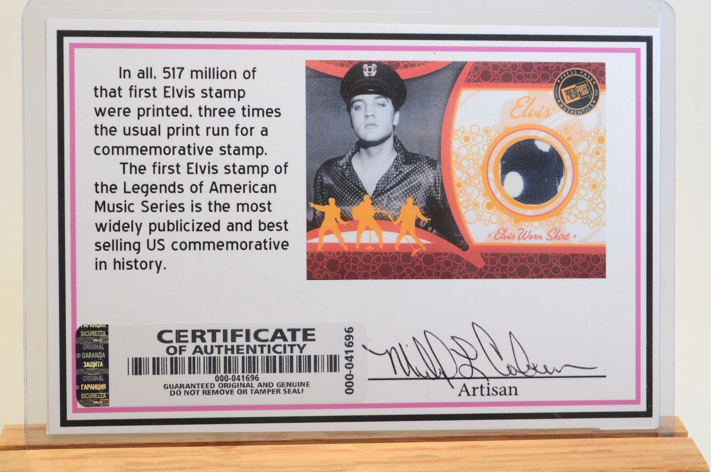 Handcrafted Pen Featuring a 1992 Elvis Stamp and a Small Swatch From an Elvis Worn Shirt Embedded in Acrylic