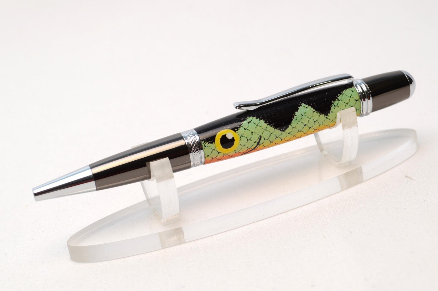 Handcrafted Fishing Lure Twist Pen in Gun Metal and Chrome Finish - Unique Fisherman Gift