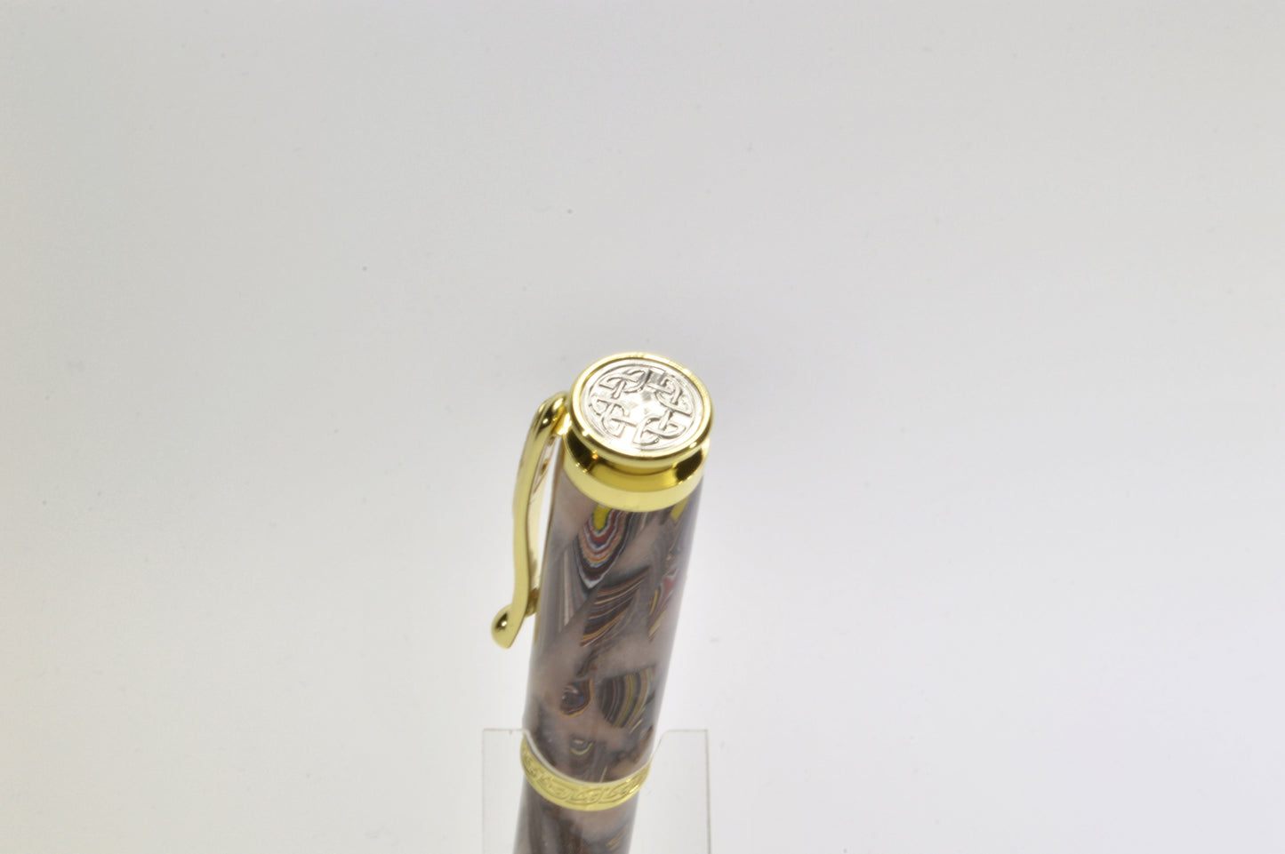 Handcrafted Twist Pen Made With Fordite From The Corvette Factory in Gold Finish