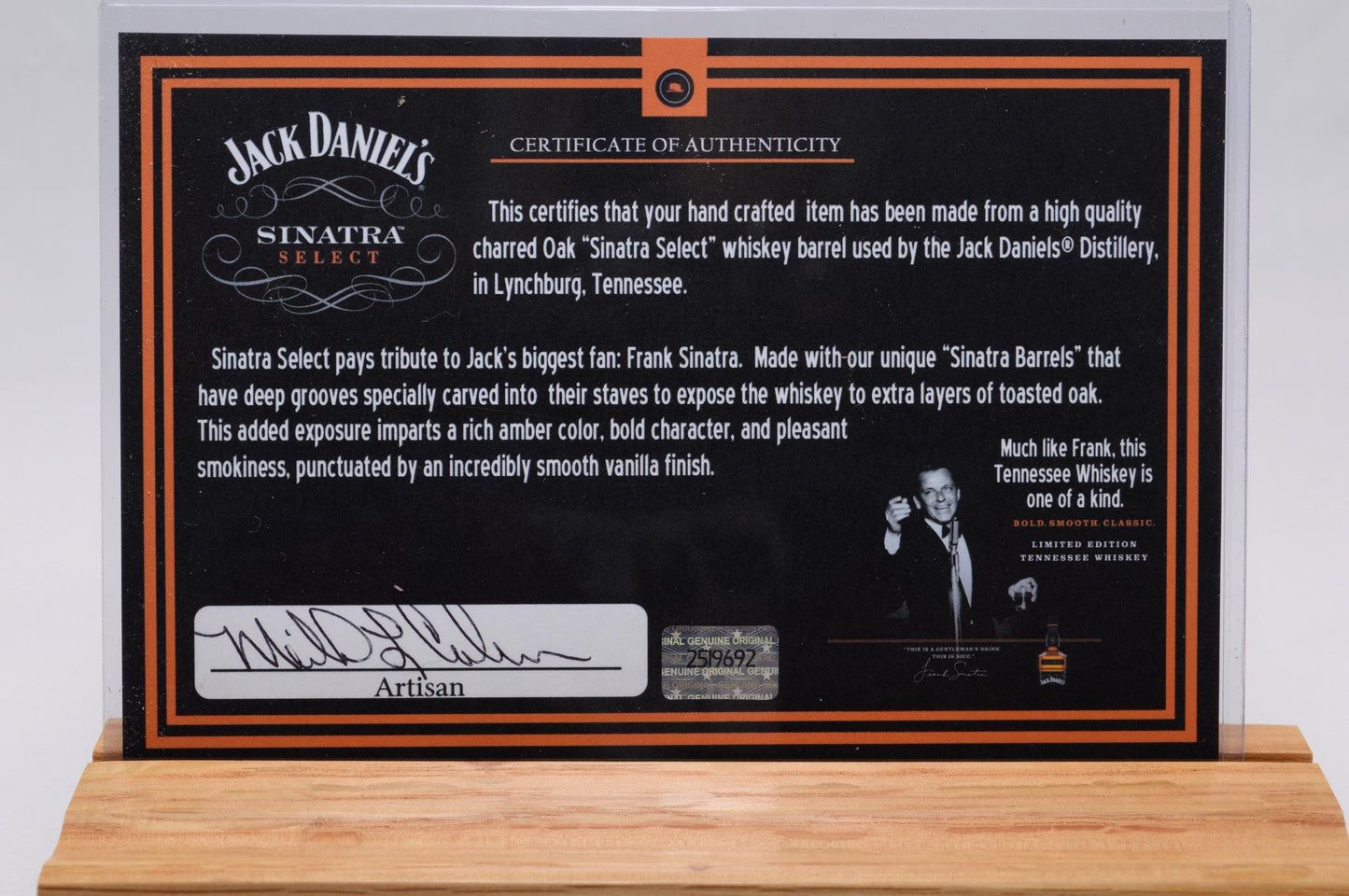 Handcrafted Twist Pen made from Whiskey Barrel and Frank Sinatra Stamp in Gunmetal & Black Chrome Finish