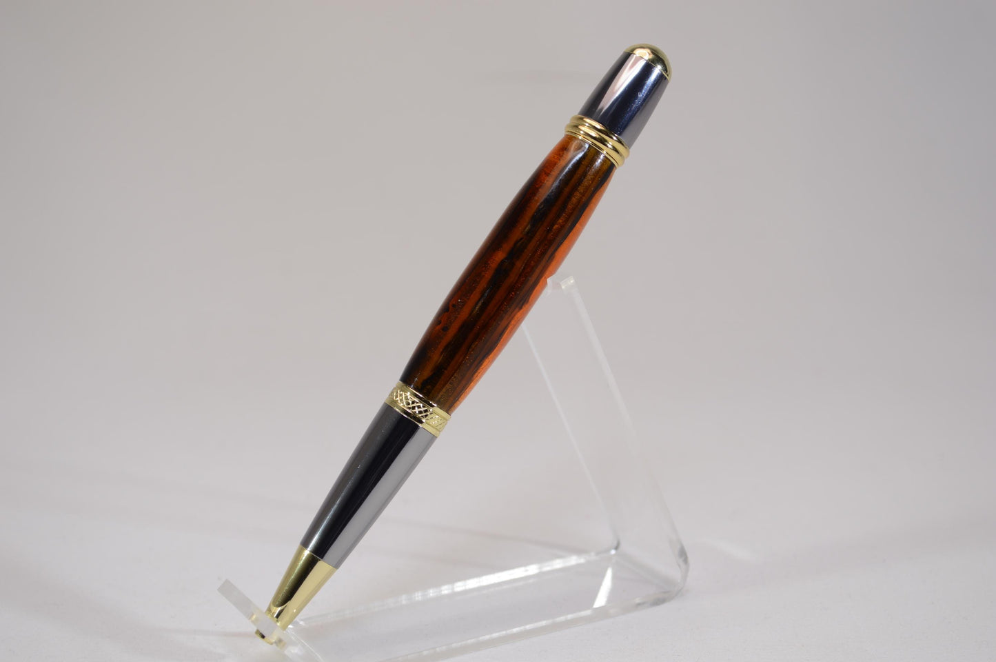 Elegant Handcrafted Twist Pen in Striking Gold and Brown Acrylic with Gold and Chrome Finish