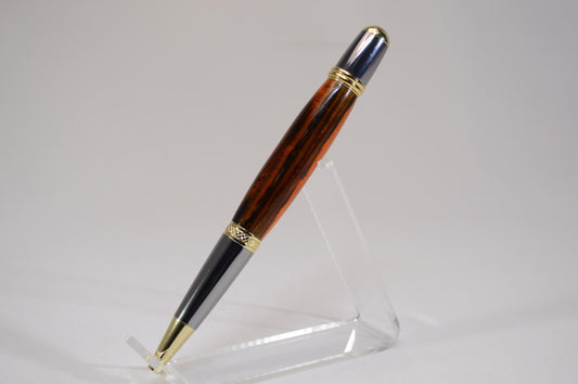 Elegant Handcrafted Twist Pen in Striking Gold and Brown Acrylic with Gold and Chrome Finish