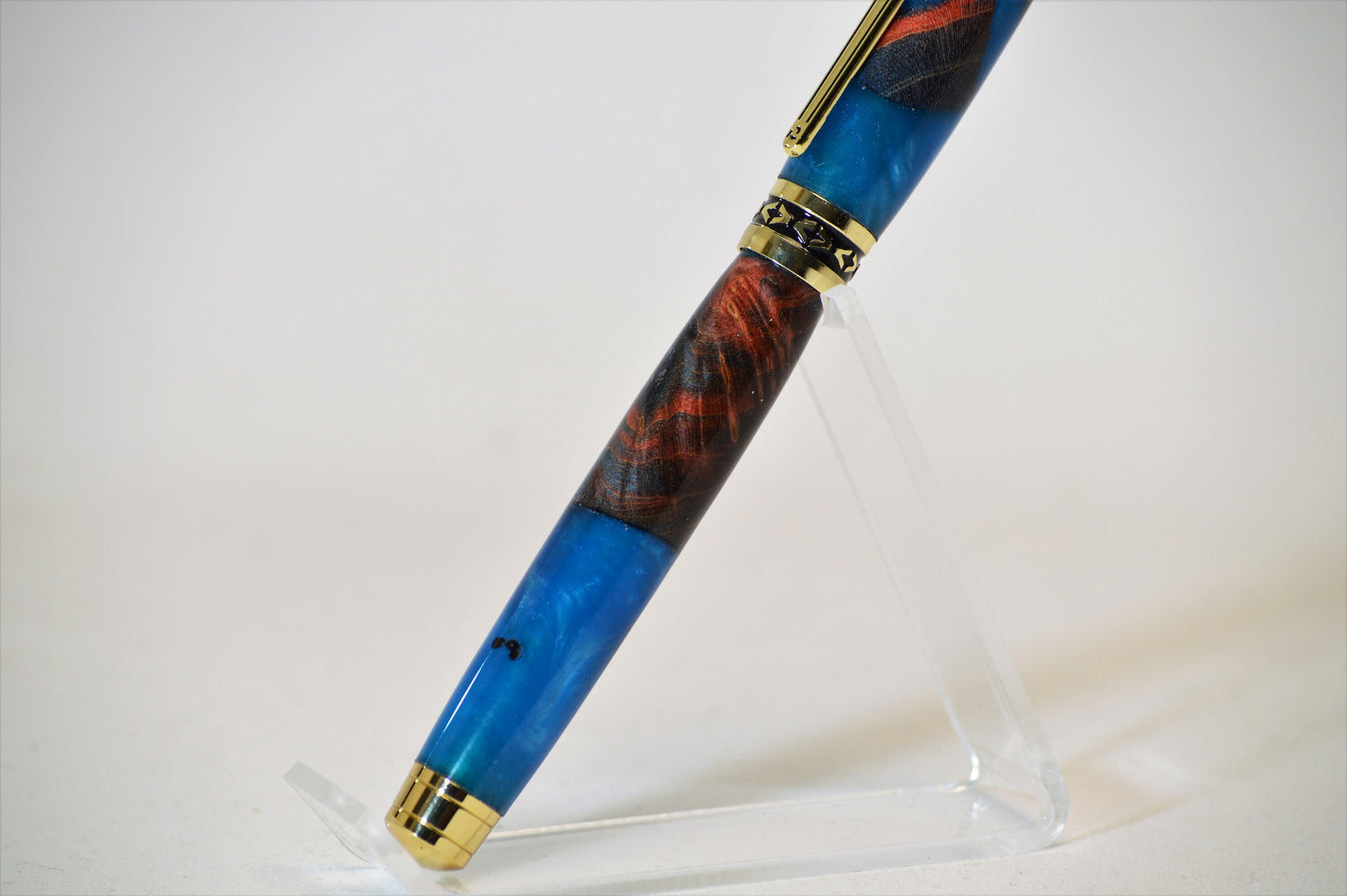One of a Kind Fountain Pen in Gold with Hybrid Acrylic and Maple Burl Body