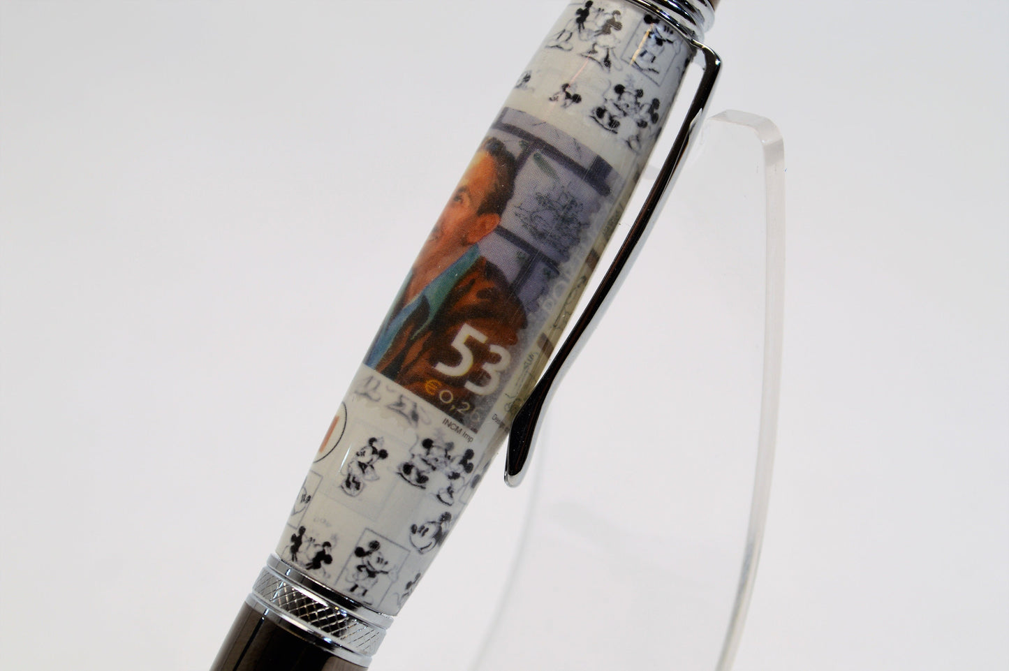 Handcrafted Pen Featuring a Walt Disney Stamp and Small Piece of Wood From Walt Disney's first garage studio in Hollywood, CA.