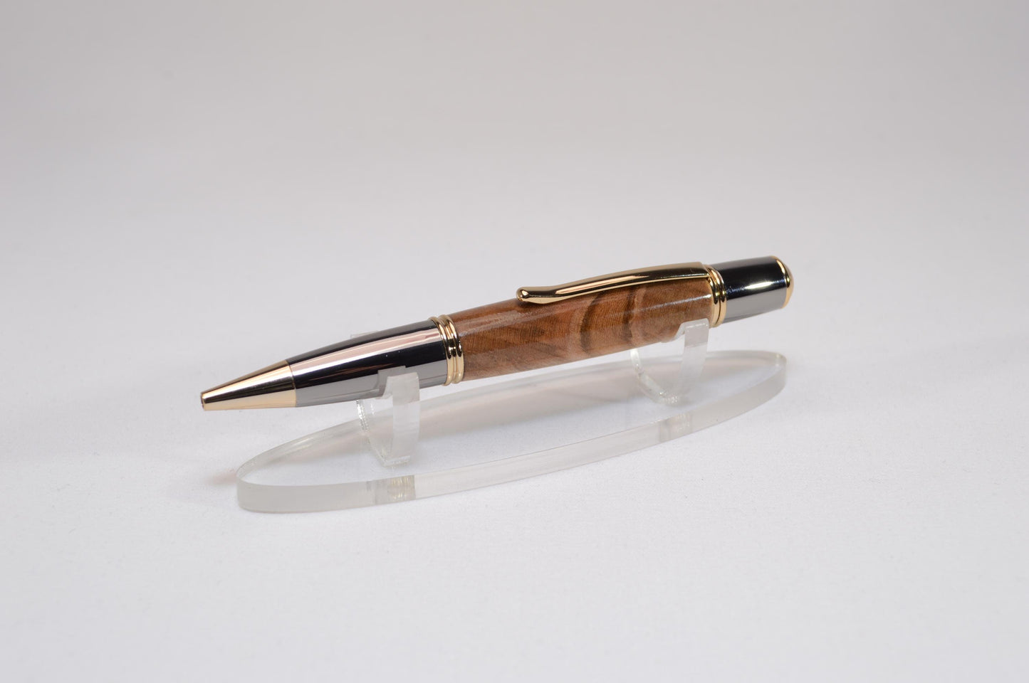 Handcrafted Spalted Maple Twist Pen with Gold and Gunmetal Finish