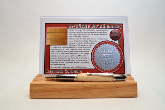 Handcrafted Pen Made With Wood From North Carolina State University Reynolds Coliseum Basketball Floor