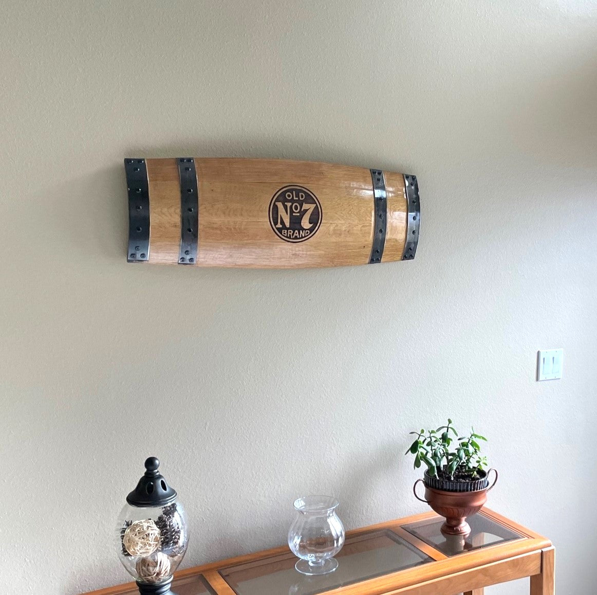 Whiskey Barrel Wall Hanging, Wall Art From A Used Oak Whiskey Barrel Assembled and Laser Engraved By Jack Daniel's Craftsmen
