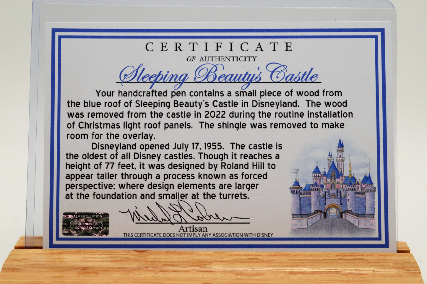 Handcrafted Pen Featuring a Small Piece of Wood From Sleeping Beauty's Castle Roof cast in acrylic