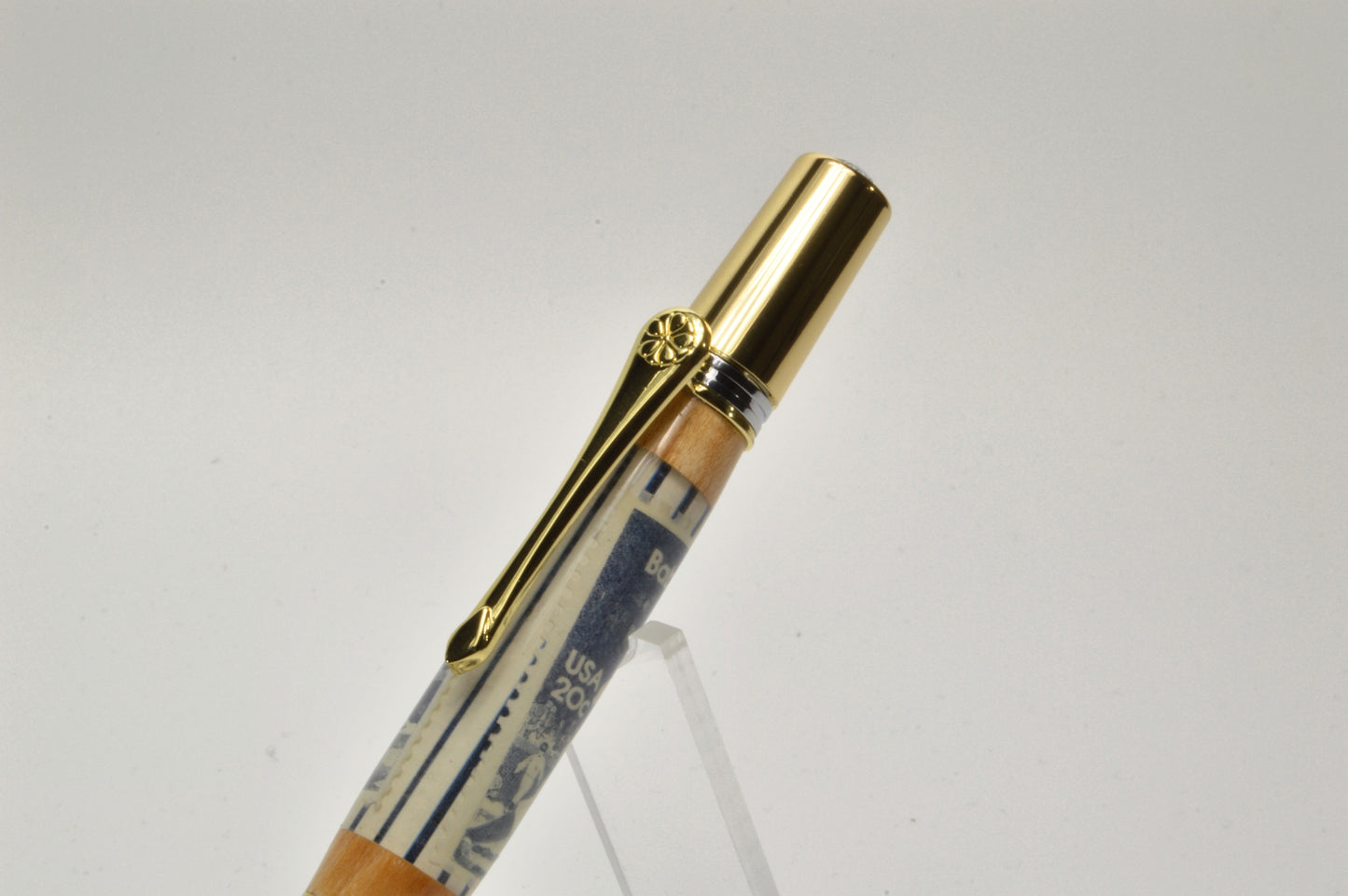 Twist Pen made with Wood from a Yankee Stadium Seat and a Babe Ruth Stamp Embedded in Acrylic
