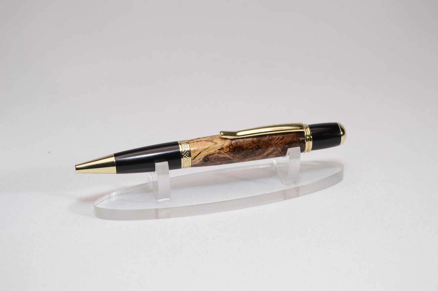 Handcrafted Spalted Oak Twist Pen with Gold and Black Chrome Finish
