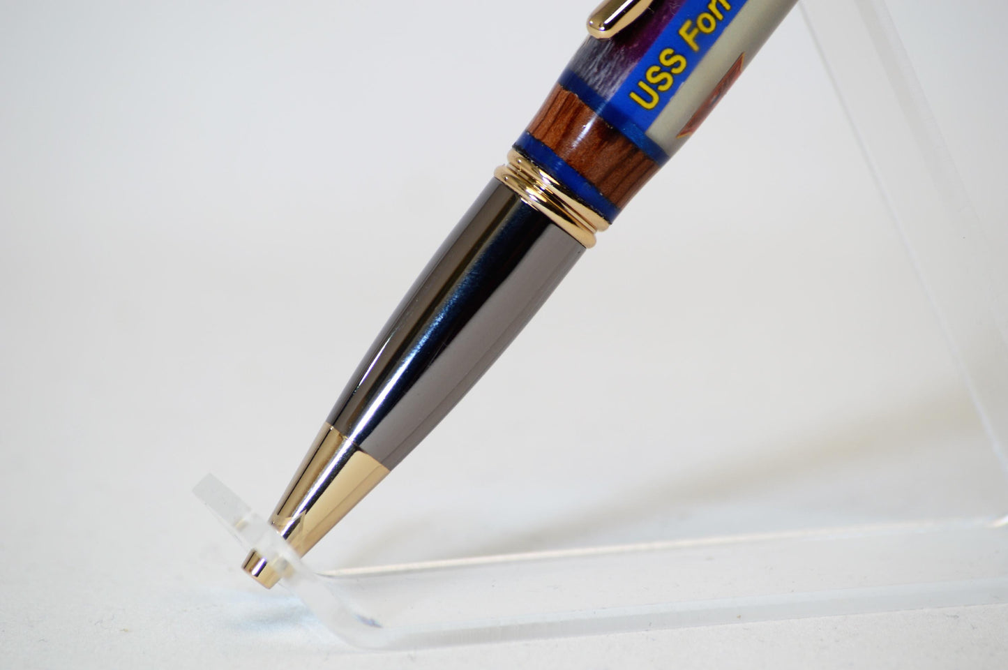 Handcrafted Twist Pen Made From Cast Acrylic and Wood From the Aircraft Carrier USS Forrestal