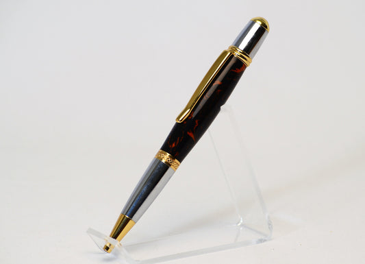 One of a Kind Classic Twist Pen in Gold Titanium and Chrome with Handcrafted Black and Orange Acrylic Body