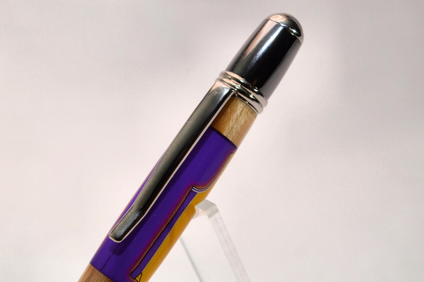 Handcrafted Pen Made With A Piece of A Game Used Basketball Used by Kobe Bryant and Wood From The LA Lakers' Forum Stadium Seat