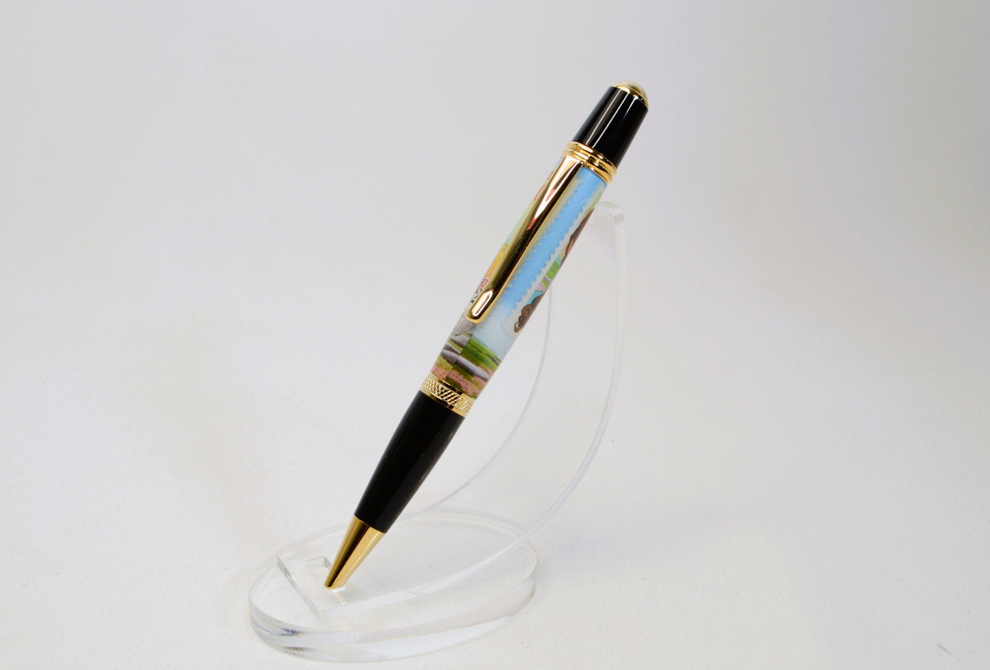 Handcrafted Pen Featuring a Wizard of Oz US Postage Stamp and Actual Yellow Brick Road Brick Fragment