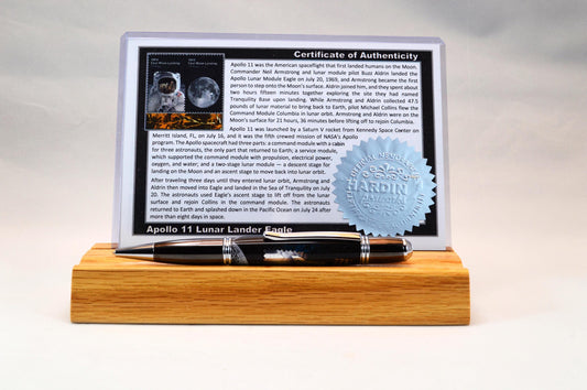 Handcrafted Pen Made With Embedded Piece of Foil From Lunar Lander and US Postage Stamp