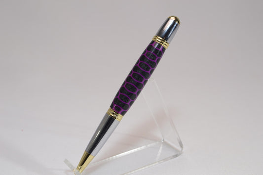 Elegant Handcrafted Twist Pen in Striking Purple and Black Honeycomb Acrylic with Gold and Chrome Finish