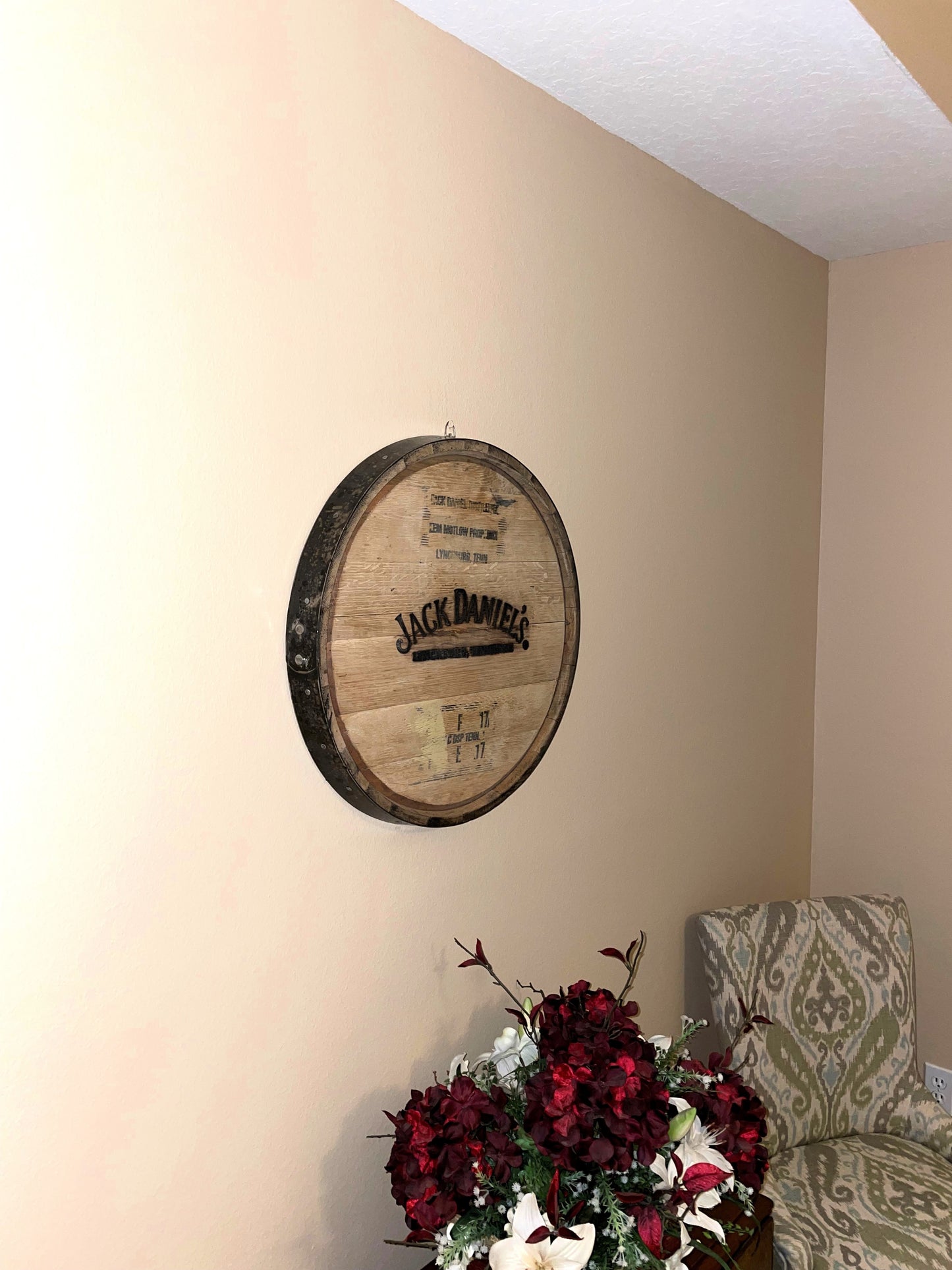 Whiskey Barrel Head, Staves, & Hoop Wall Hanging, Wall Art From A Used Oak Whiskey Barrel